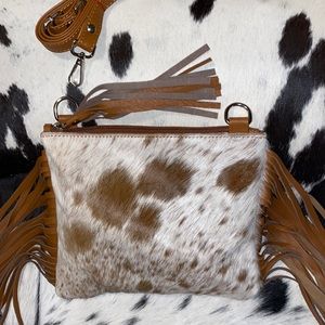 *SOLD* New Handmade Real Cowhide Leather Crossbody Purse Hair On With Fringes